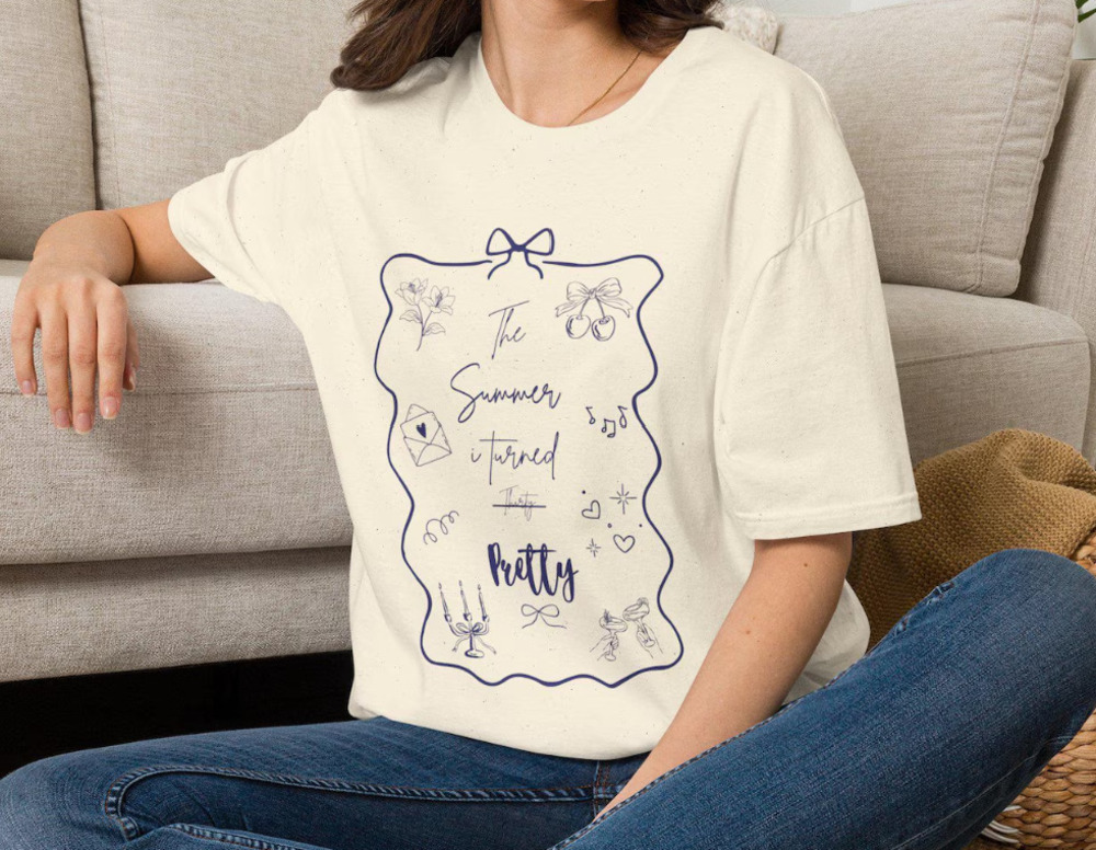 The Summer I Turned Pretty T-Shirt Floral Sketch , Cherries, Bow